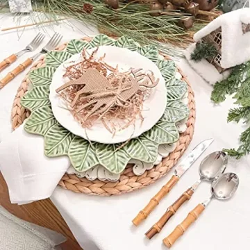 Homenook Bamboo Silverware Set - Natural Bamboo Flatware - Bamboo Cutlery and Utensils - Handcrafted 5 Piece Utensil Setting – Set for 1