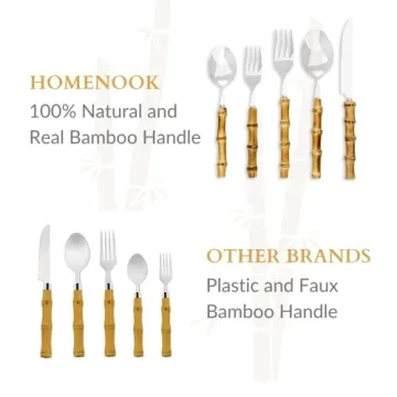 Homenook Bamboo Silverware Set - Natural Bamboo Flatware - Bamboo Cutlery and Utensils - Handcrafted 5 Piece Utensil Setting – Set for 1