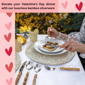 Homenook Bamboo Silverware Set - Natural Bamboo Flatware - Bamboo Cutlery and Utensils - Handcrafted 5 Piece Utensil Setting – Set for 1