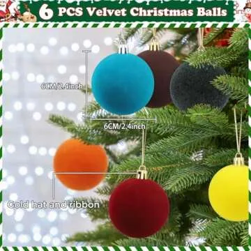 Velvet Blue Christmas Balls 6 PCS Ornaments for Holiday Decor