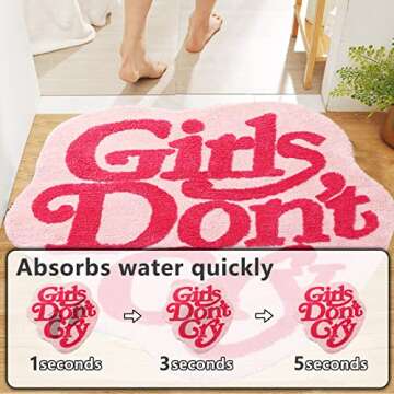 Kaupuar Girls Don't Cry Bathroom Rugs Mat Shaggy Large Non-Slip Bath Cute Bathmat Bathtub Microfiber Absorbent Shower Rug Floor for Bedroom, Shower, Living Room, 36x39in (Pink) (AL2-0023-Pink)