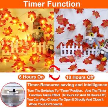 [ 5 Pack & Timer ] Fall Thanksgiving Decor Fall Garland Lights Total 100LED 50Ft Enlarged Maple Leaf...
