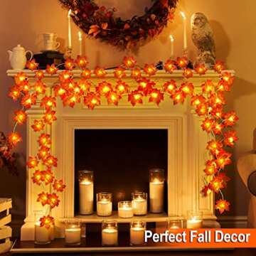 [ 5 Pack & Timer ] Fall Thanksgiving Decor Fall Garland Lights Total 100LED 50Ft Enlarged Maple Leafed String Lights Autumn Fall Decorations for Home Battery Operated Halloween Decor Indoor Outdoor