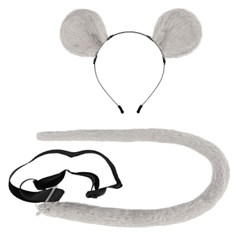 QinRuan Mouse Ears Headband and Tail Set - Perfect for Halloween and Cosplay