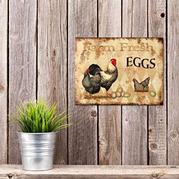 Barnyard Designs Retro Vintage Metal Tin Bar Sign, Decorative Wall Art Signage, Primitive Farmhouse Country Kitchen Home Décor (Fresh Eggs 2)