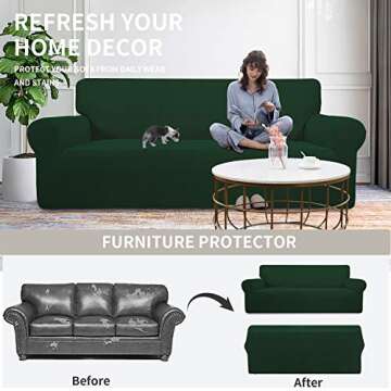 Easy-Going Stretch Chair Sofa Slipcover 1-Piece Couch Sofa Cover Furniture Protector Soft with Elastic Bottom for Kids, Pet. Spandex Jacquard Fabric Small Checks (Chair, Dark Green)