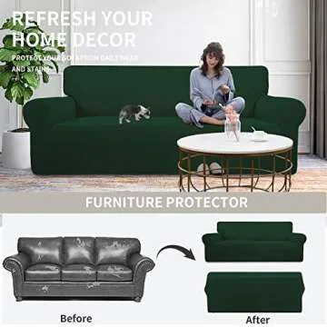 Easy-Going Stretch Chair Sofa Slipcover 1-Piece Couch Sofa Cover Furniture Protector Soft with Elastic Bottom for Kids, Pet. Spandex Jacquard Fabric Small Checks (Chair, Dark Green)