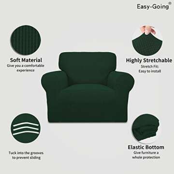 Easy-Going Stretch Chair Sofa Slipcover 1-Piece Couch Sofa Cover Furniture Protector Soft with Elastic Bottom for Kids, Pet. Spandex Jacquard Fabric Small Checks (Chair, Dark Green)