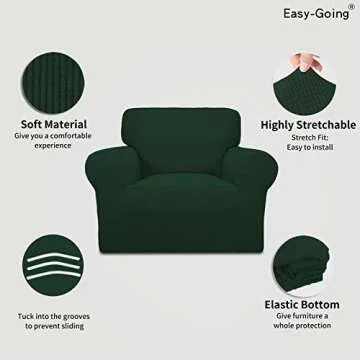 Easy-Going Stretch Chair Sofa Slipcover 1-Piece Couch Sofa Cover Furniture Protector Soft with Elastic Bottom for Kids, Pet. Spandex Jacquard Fabric Small Checks (Chair, Dark Green)
