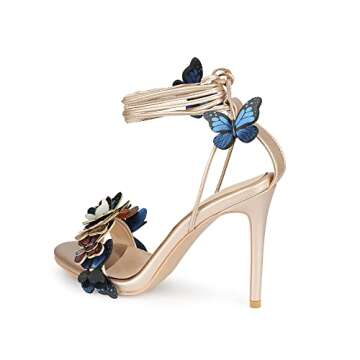 Arqa Gold Strappy Sandals for Women Butterfly Ankle Wrap Stiletto High Heels Open Toe Suede Lace-up Heeled Sandal Wedding Bride Dressy Pumps