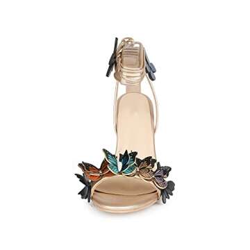 Arqa Gold Strappy Sandals for Women Butterfly Ankle Wrap Stiletto High Heels Open Toe Suede Lace-up Heeled Sandal Wedding Bride Dressy Pumps