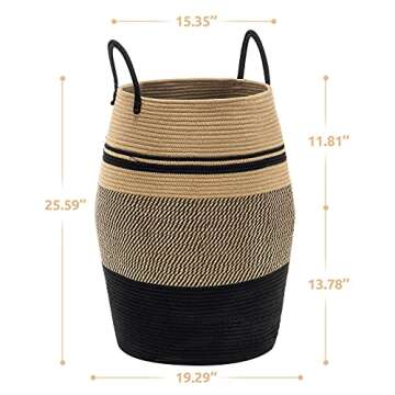 Jute Rope Laundry Hamper by YOUDENOVA, 105L - Woven Collapsible Laundry Basket - Clothes Storage Bas...