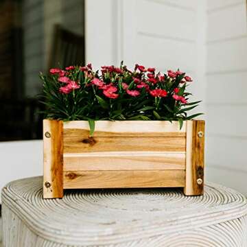 Thirteen Chefs Villa Acacia Wooden Planter Box - 13 Inch Rectangular Wood Planter for Garden, Patio, Window, Home Decor - Acacia Wood Plant Stand for Indoor or Outdoor Gardening