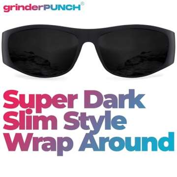 grinderPUNCH Super Dark Lens Black Sunglasses | Biker Style Rider | Wrap Around Frame