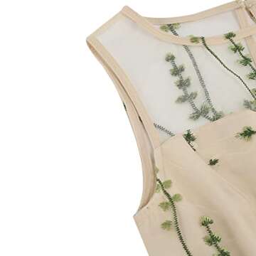 Women Keyhole Floral Embroidery Dress Sheer Mesh Illusion Vintage Cocktail Swing Dress Wedding Party Prom Tulle Evening Dress