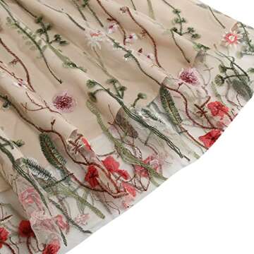 Women Keyhole Floral Embroidery Dress Sheer Mesh Illusion Vintage Cocktail Swing Dress Wedding Party Prom Tulle Evening Dress