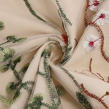 Women Keyhole Floral Embroidery Dress Sheer Mesh Illusion Vintage Cocktail Swing Dress Wedding Party Prom Tulle Evening Dress