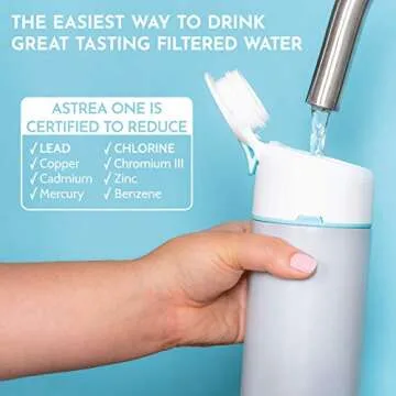 astrea ONE Filtering Water Bottle, Black with Midnight Black Accent (NSF53 Certified)