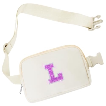 COSHAYSOO Small Waist Fanny Pack Belt Bag with Initial Glitter Letter Adjustable Strap for Traveling...