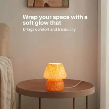 Dawnwake Mushroom Lamp Small Lamp, Table Bedside Nightstand Lamp for Bedroom, Cute Mini Modern Lamp Dimmable, Unique Aesthetic Home Decor for Living Room Girl Gifts, Ceramic Glass Lamp(Flame Orange)