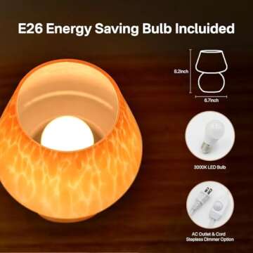 Dawnwake Mushroom Lamp Small Lamp, Table Bedside Nightstand Lamp for Bedroom, Cute Mini Modern Lamp Dimmable, Unique Aesthetic Home Decor for Living Room Girl Gifts, Ceramic Glass Lamp(Flame Orange)