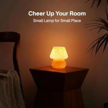 Dawnwake Mushroom Lamp Small Lamp, Table Bedside Nightstand Lamp for Bedroom, Cute Mini Modern Lamp Dimmable, Unique Aesthetic Home Decor for Living Room Girl Gifts, Ceramic Glass Lamp(Flame Orange)