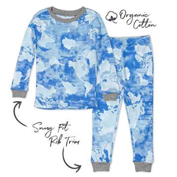 HonestBaby 2-Piece Pajamas Sleepwear PJs 100% Organic Cotton for Baby, Toddler, Kids, Boy, Watercolo...