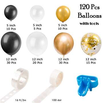 Whaline Black and Gold Balloons Garland Arch Kit 120Pcs New Year Party Balloons Black White Metallic...