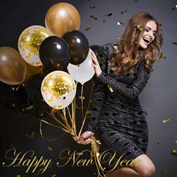 Whaline Black and Gold Balloons Garland Arch Kit 120Pcs New Year Party Balloons Black White Metallic Gold Confetti Latex Balloons for Halloween Christmas Graduation Wedding Birthday and New Year Party