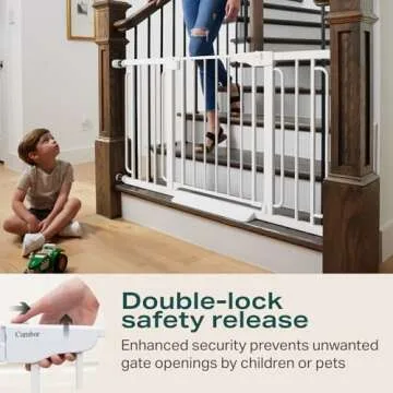 Cumbor 29.7-57" Extra Wide Baby Gate for Stairs, Mom's Choice Awards Winner-Dog Gate for Doorways, Pressure Mounted Walk Through Safety Child Gate for Kids Toddler, Tall Pet Puppy Fence Gate, White