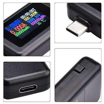 diymore Type C USB Tester Color Screen LCD Digital Multimeter, USB C Voltage Current Voltmeter Amp Volt Ammeter Detector USB Cable Charger Indicator DC 4-30V/0-5A