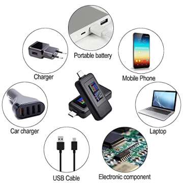 diymore Type C USB Tester Color Screen LCD Digital Multimeter, USB C Voltage Current Voltmeter Amp Volt Ammeter Detector USB Cable Charger Indicator DC 4-30V/0-5A