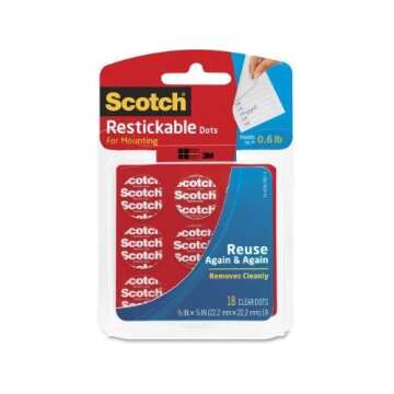 Scotch Restickable Dots, 7/8-in, 18 Count, Clear Double-Sided Mounting Pre-Cut Dots, Remove Cleanly,...