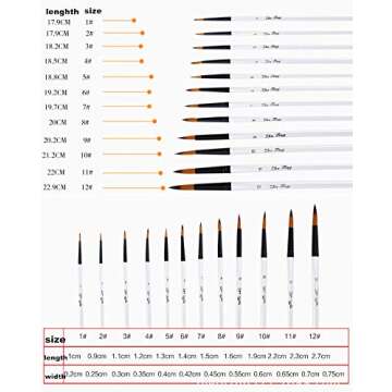 Round Watercolor Detail Paint Brushes Nylon Hair 12pcs for Watercolors,Acrylics,Inks,Gouache,Oil and...