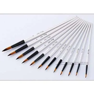 Round Watercolor Detail Paint Brushes Nylon Hair 12pcs for Watercolors,Acrylics,Inks,Gouache,Oil and Tempera(12pcs Pearl White Short Wooden Paint Brush Set)