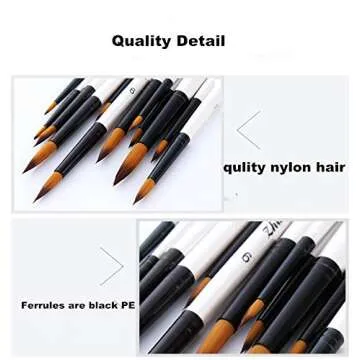Round Watercolor Detail Paint Brushes Nylon Hair 12pcs for Watercolors,Acrylics,Inks,Gouache,Oil and Tempera(12pcs Pearl White Short Wooden Paint Brush Set)