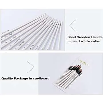 Round Watercolor Detail Paint Brushes Nylon Hair 12pcs for Watercolors,Acrylics,Inks,Gouache,Oil and Tempera(12pcs Pearl White Short Wooden Paint Brush Set)