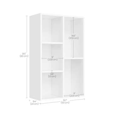 VASAGLE Bookcase, Bookshelf with 5 Compartments, Freestanding Shelves and Cube Organizer, Display Shelf for Small Spaces, for Living Room, Bedroom, and Home Office, White ULBC25WT