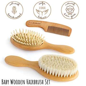 Toddler Hair Brush Comb Set-Complete Kit Baby Products Wooden Soft Bristle Brush Wooden Comb Baby Cradle Cap Silicone Brush Bath Boy Girl Grooming Kit Ideal for Newborn Babies Infant Baby Shower Kids