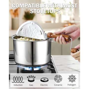 Cook N Home Stovetop Popcorn Popper with Crank, 6 Quart Stainless Steel Popcorn Pot, Silver