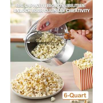 Cook N Home Stovetop Popcorn Popper with Crank, 6 Quart Stainless Steel Popcorn Pot, Silver