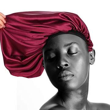 5 PCS Satin Silk Bonnet Sleep Cap Extra Large Jumbo Day and Night Cap Hat Salon Bonnet Head Hair Covers Chemo Caps with Elastic Wide Band for Black Women Long Curly Natural Hair Braids