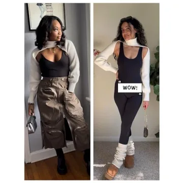 UANEO Women's Super Cropped Sweater Turtleneck Shrug