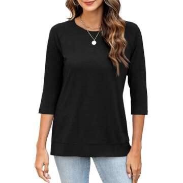 JomeDesign Women's 3/4 Sleeve Crew Neck Shirt - Trendy Casual Wear