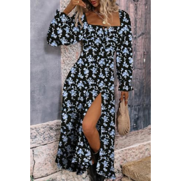 BLENCOT Long Sleeve Floral Midi Dress - Chic & Comfortable