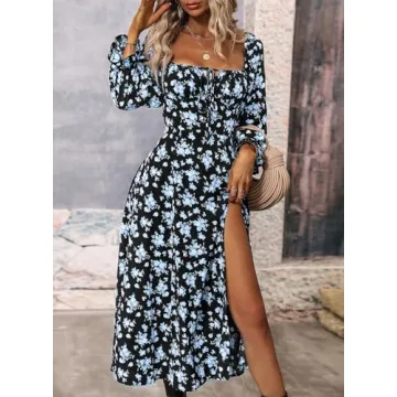 BLENCOT Long Sleeve Floral Midi Dress - Chic & Comfortable