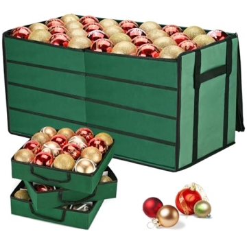 BROSYDA Christmas Ornament Storage Box, Ornament Organizer with 8 Removable Trays and Adjustable Div...