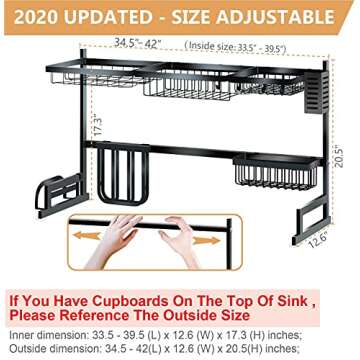 Dish Drying Rack Over The Sink, Adjustable（33.5-40.5in） Large Dish Rack Drainer for Kitchen Orga...