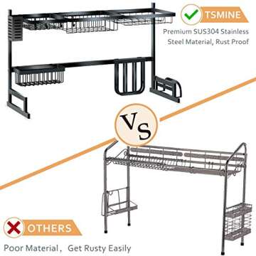 Dish Drying Rack Over The Sink, Adjustable（33.5-40.5in） Large Dish Rack Drainer for Kitchen Organization Storage Space Saver Shelf Holder with 7 Utility Hooks Dish Rack Over Sink【Fit Sink 32"- 39" L】
