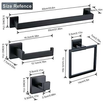 Matte Black Bathroom Accessories Bath Accessories Set Towel Racks for Bathroom Towel Holder Black Bathroom Hardware Set Black Bathroom Towel bar Sets Stainless Steel Bath Accessories kit 23.6 Inch